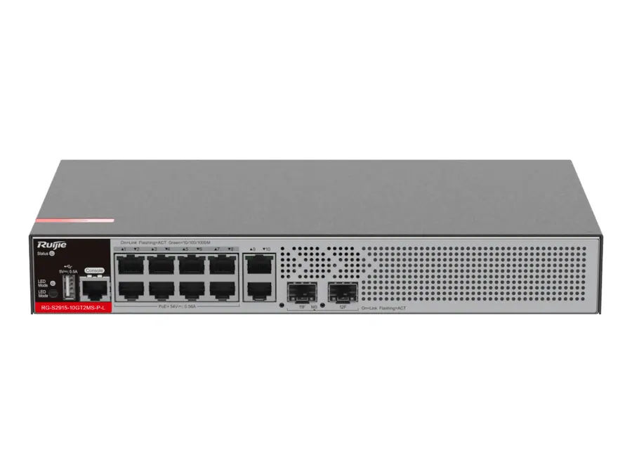 RG-S2915-10GT2MS-P-L 10-Port 1GE RJ45 Layer 2+ Managed PoE+ Switch, 2-Port 2.5GE Uplink