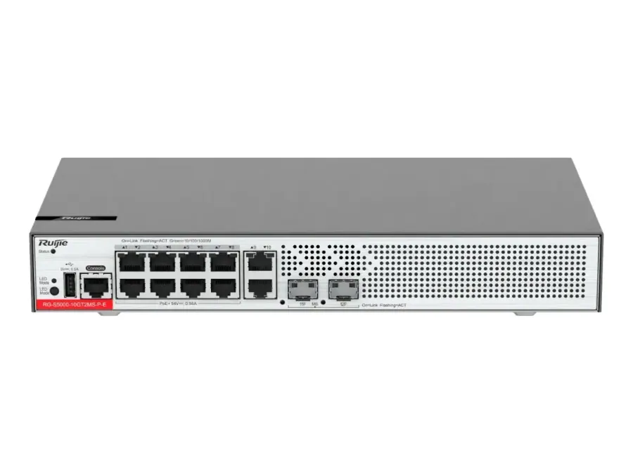 RG-S5000-10GT2MS-P-E 10-Port Gigabit Layer 2+ Managed PoE+ Switch with Two 2.5GE Uplink SFP Ports