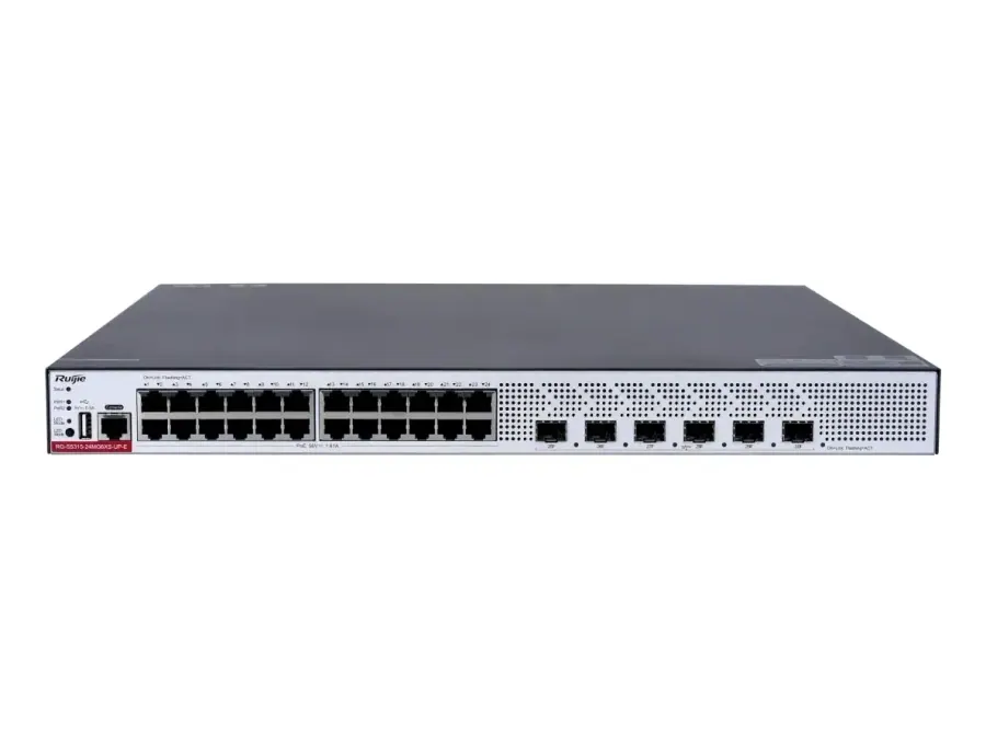 RG-S5315-24MG6XS-UP-E Next-Generation 24-Port 2.5GE Multi-GE Access Switches with 10GE Uplinks, Supporting up to 90 W (PoE++) Power Output per Port